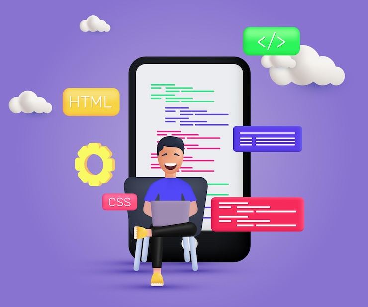 Vector 3d vector realistic mobile website programming coding web development influencer style vector design