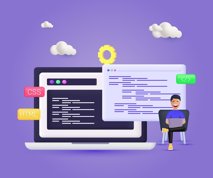 Vector 3d vector realistic website programming coding web development influencer style vector design