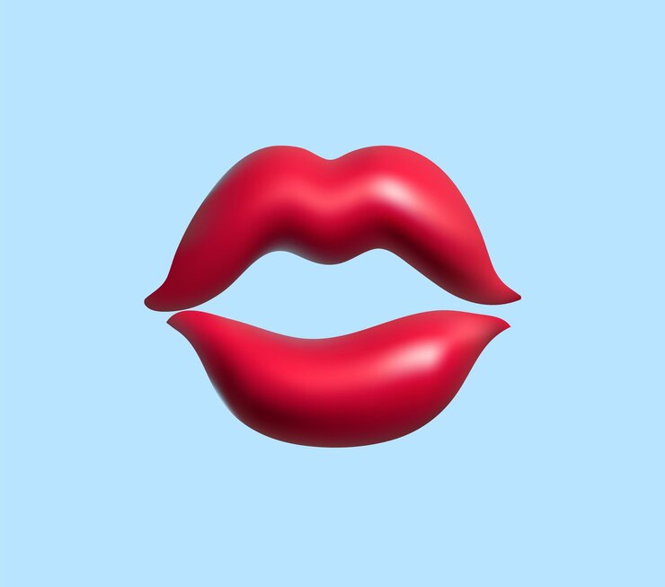 3D-vector realistische rode lippen pictogram ontwerp. Object geïsoleerd op blauwe achtergrond