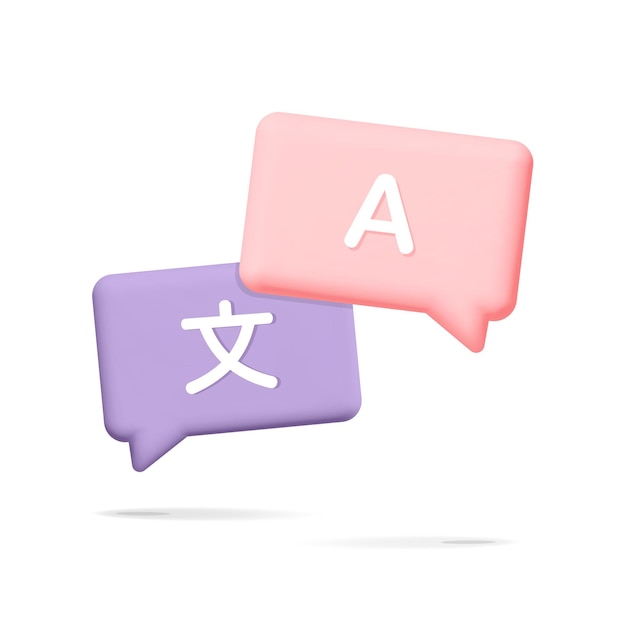 3d vector rectangle Language translation sign message dialog bubble box icon in pink, purple design