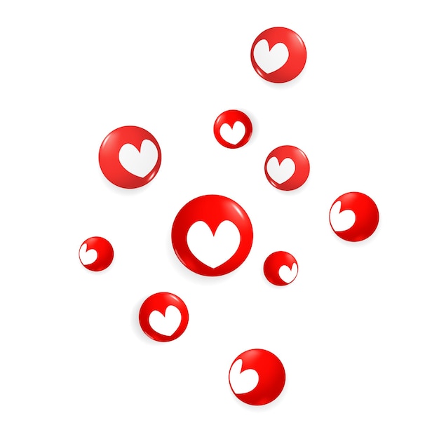 3d vector red floating like icon symbol in ball shape social media banner template design