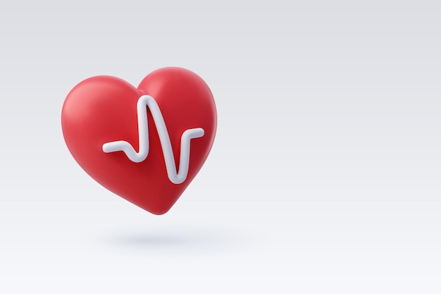 Vector 3d vector red heart with white pulse line heart pulse healthy lifestyle healthcare and medical concept