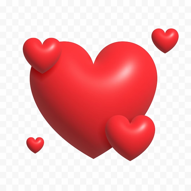 3d vector red hearts social icon button for expressing social smileys valentine's day concept design