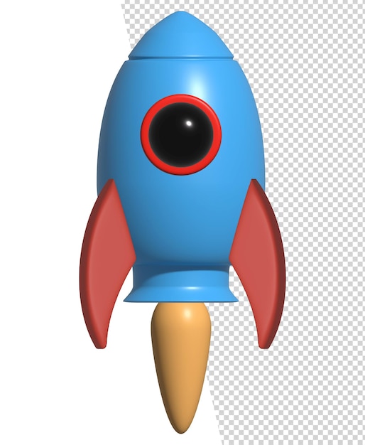 3D Vector Rocket flying space Launch business product on market Vector illustration