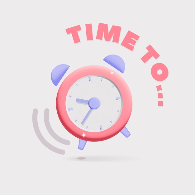 텍스트 아이콘 디자인으로 시간을 볼 수 있는 3d 벡터 라운드 핑크 알람 시계