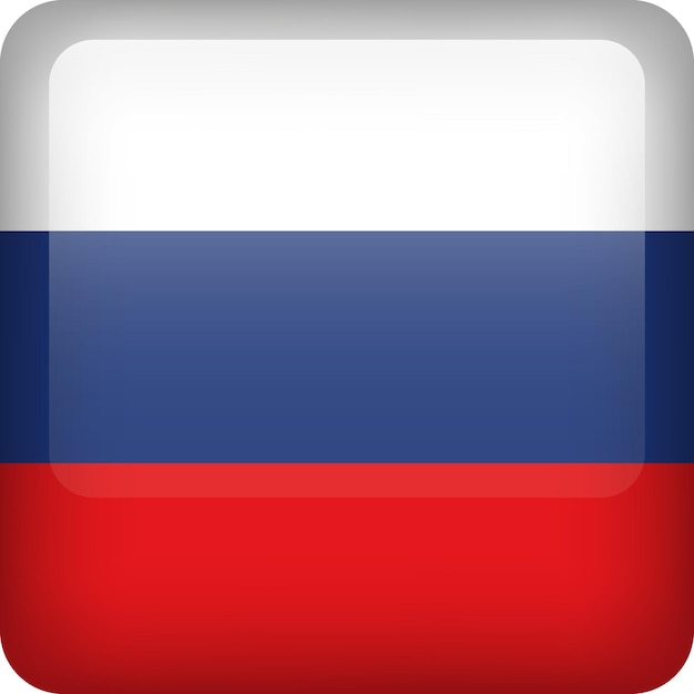 3D векторный флаг России глянцевая кнопка Государственный герб России Квадратный значок с флагом России