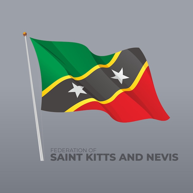 3D Vector Saint Kitts en Nevis nationale wapperende vlag