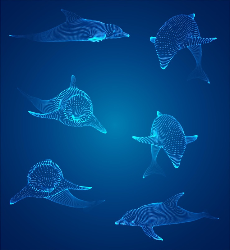 Vector 3d vector set ocean protection dolphin
