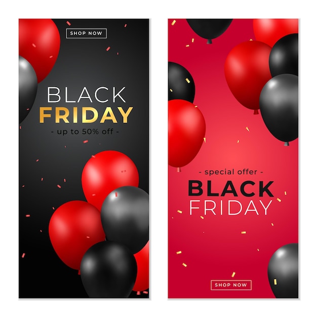 3d vector set of Vertical Banner for Black Friday Sale with balloon realistic render template design
