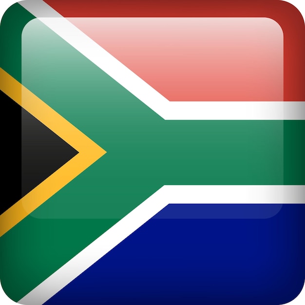 3D векторный флаг Южной Африки глянцевая кнопка Государственный герб Южной Африки Квадратный значок Южной Африки