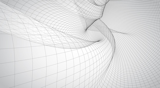 正方形のポリゴンメッシュからの3Dベクトル空間、白い背景の抽象的な形