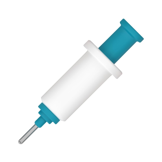 의료 주사 백신을 위한 3D 터 주사기 의료 장비 백색 배경에 고립된 만화 미니멀 스타일의 터 일러스트레이션