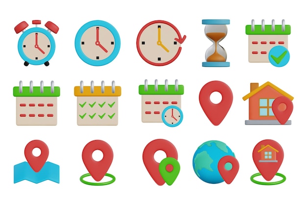 Vector 3d vector time date and address icon concept