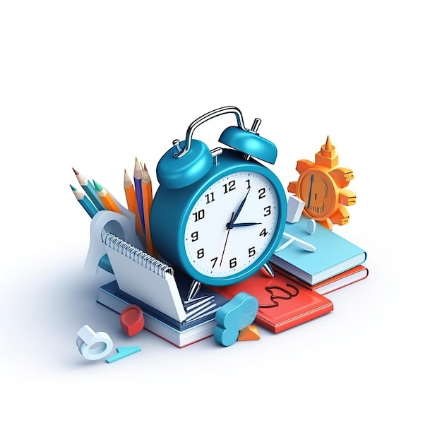 Vector 3d vector time management art on white background