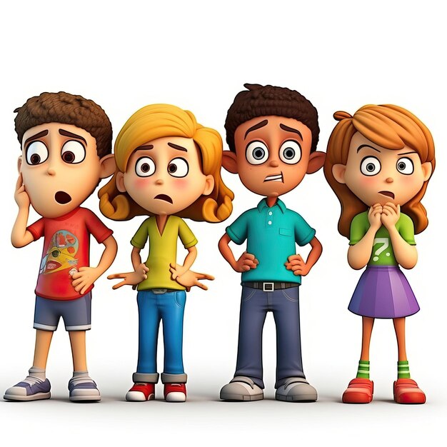 3d vector worried children on white background