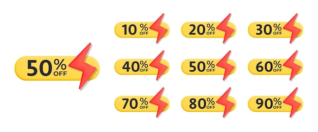 3d vector yellow sale tag badges template percent symbol red bolt flash symbol design element