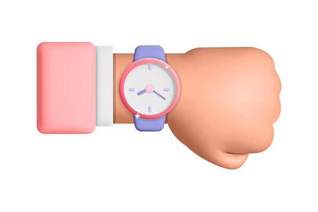 3D-vector zakenman hand met horloge of klok ontwerp illustratie