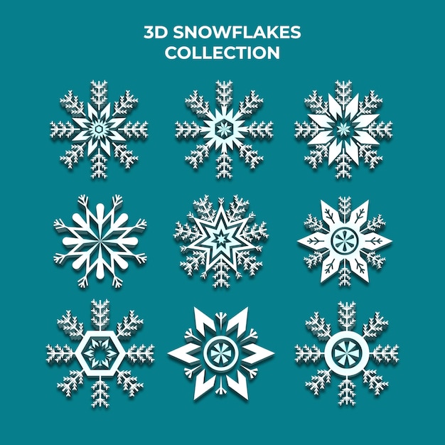 3D verschillende sneeuwvlokken set