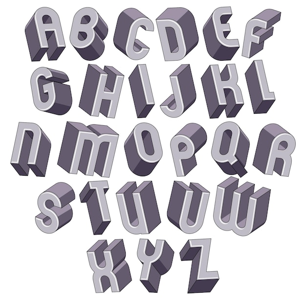 3d vetgedrukte en grote lettertypen monochrome dimensionale alfabet gemaakt met ronde vormen