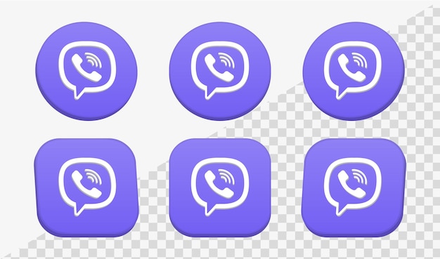 3d значок логотипа viber в круглых и квадратных рамках для иконок социальных сетей, логотипов сетевых платформ