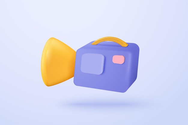 3d video camera icoon geïsoleerd met lens en knop op pastel achtergrond Realistische film film icoon play knop voor streaming multimedia concept 3d cinema record icoon vector render illustratie