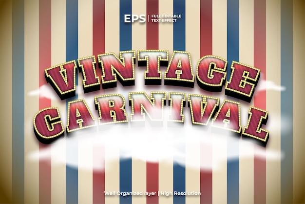 3d vintage carnaval bewerkbaar teksteffect in retrostijl