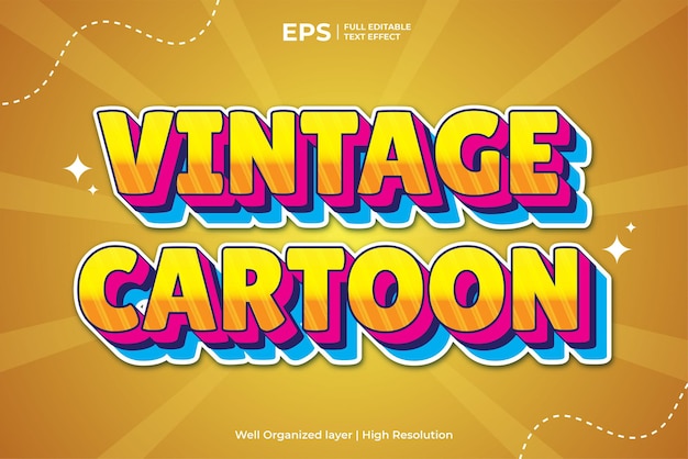 Vector 3d vintage cartoon bewerkbare kleurrijke tekst effect vectorillustratie