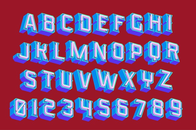 Vector 3d vintage letters met neonlichten