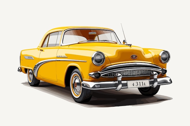 3D vintage yellow automobile white background