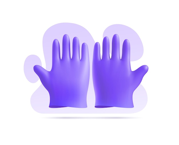 3D violet nitrile medical gloves background of abstract shapes