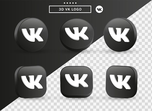 3d значок логотипа vk vkontakte в современном черном круге и квадрате для логотипов значков социальных сетей