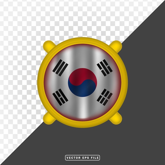 3d vlag van het land van de natie van zuid-korea met het schild van de grenscirkel