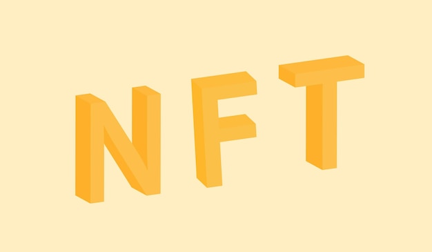 Testo del volume 3d nft in colore giallo e arancione per il modello di sito web nft design accattivante per negozio digitale