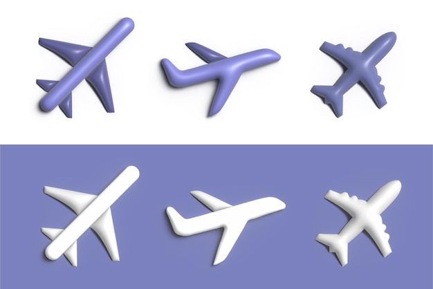 Вектор 3d значок объемной плоскости изображение самолета в простом реалистичном стилеx9