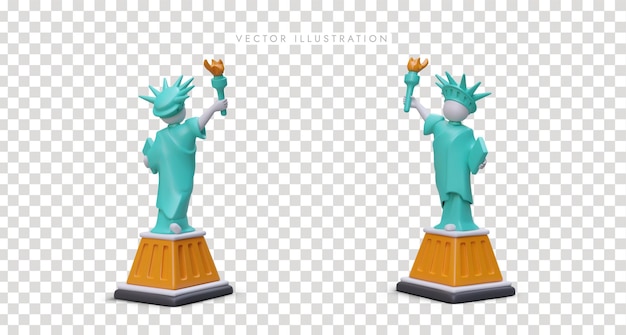 Vector 3d vrijheidsbeeld in verschillende posities beroemd monument reizen amerika new york tour