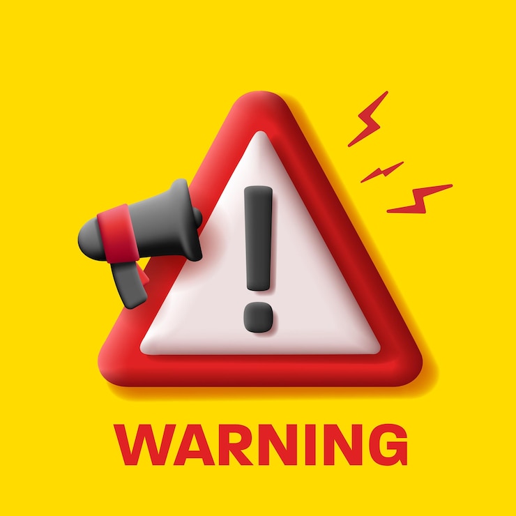 Vector 3d warning sign triangle with exclamation mark and loudspeaker icon