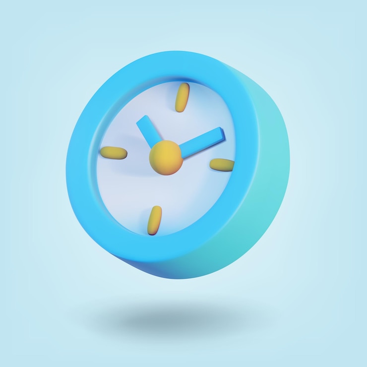 Vector 3d watch clock on blue background 3d alarm rendering blue clock minimal design concept of time