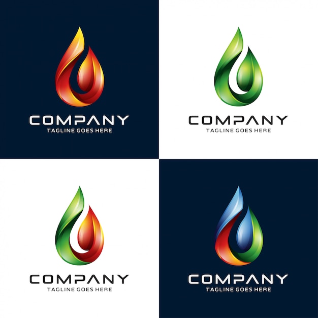 3d water, flame, leaf logo