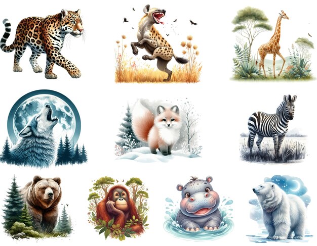 Vector 3d watercolor animals clipart bundle