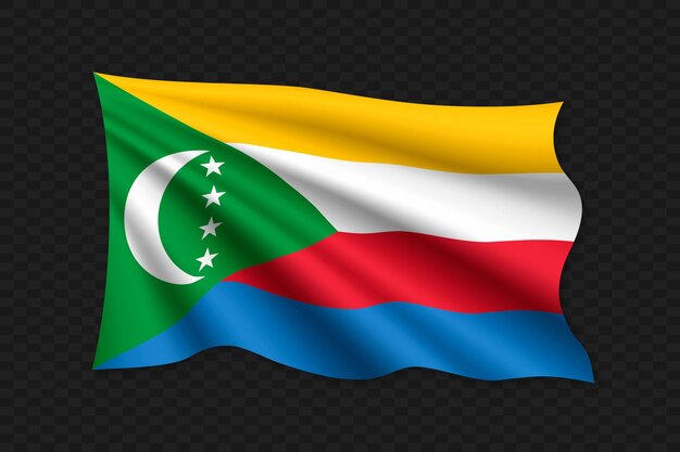 3D Waving Flag of Comoros Vector illustration