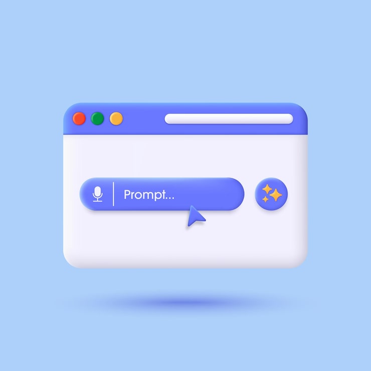 Vector 3d web browser and generate bar ai assistant and tool concept of artificial intelligence input prompt as commands for search and analysis by ai minimalist cartoon icon modern vector in 3d style