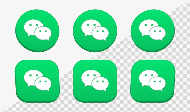 3d wechat logo icon in circle and square frames for social media icons network platforms logos