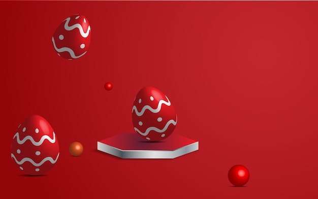 3D-weergave van een rood versierd paasei met een podium voor gebruik in paasontwerpen