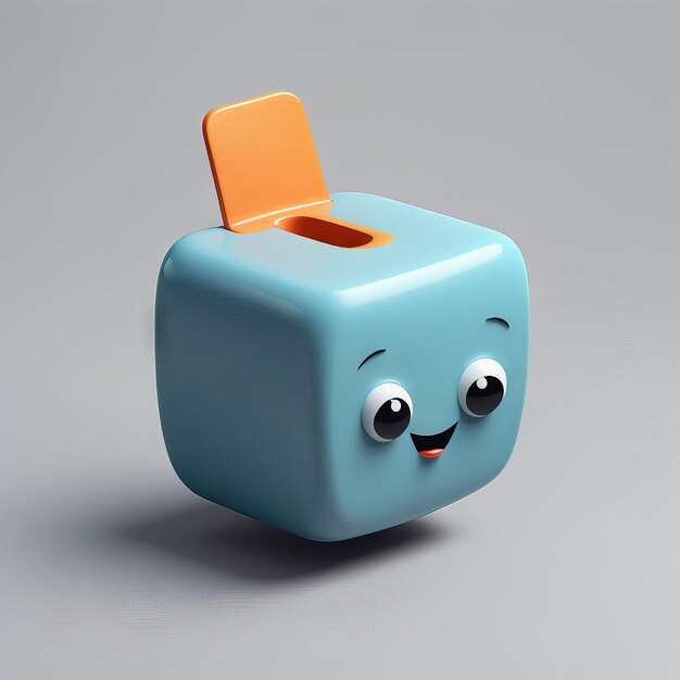 Vector 3d-weergave van een schattig blauw plastic speelgoed met grote ogen geïsoleerd op een witte achtergrond met clippin