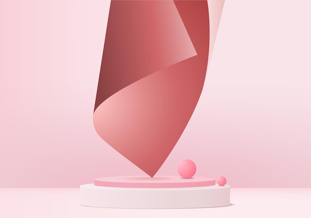 3D-weergaveproduct abstracte minimale scène met geometrisch podiumplatform. cilinder achtergrond 3D-rendering met podium. staan voor cosmetische producten. Stage showcase op voetstuk 3d roze studio