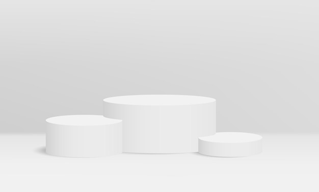 3D-weergaveproduct minimale scène met geometrisch podiumplatform Abstracte witte 3D-kamer met realistisch wit cilindervoetstukpodium Podiumshowcase op voetstukdisplay beige achtergrondstudio