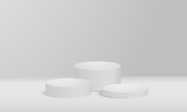 3D-weergaveproduct minimale scène met geometrisch podiumplatform Abstracte witte 3D-kamer met realistisch wit cilindervoetstukpodium Podiumshowcase op voetstukvertoning beige achtergrondstudio