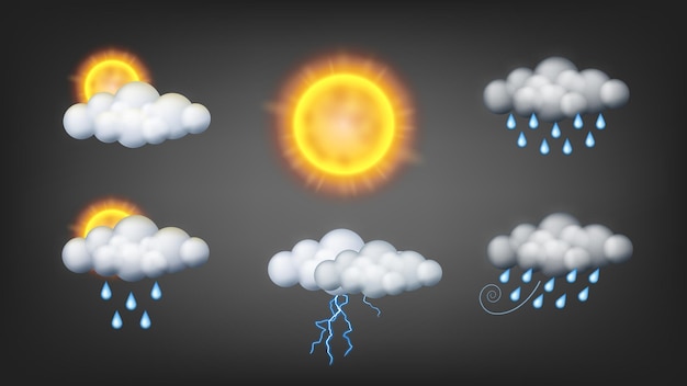 Vector 3d-weerpictogrammen klaar voor donkere of lichte achtergronden vectorillustratie