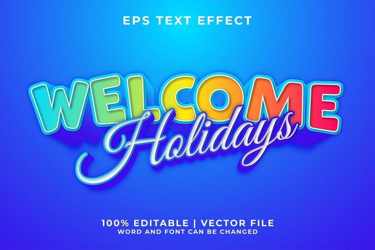 Vector 3 dウェルカムホリデー漫画編集可能なテキスト効果 premiumベクター