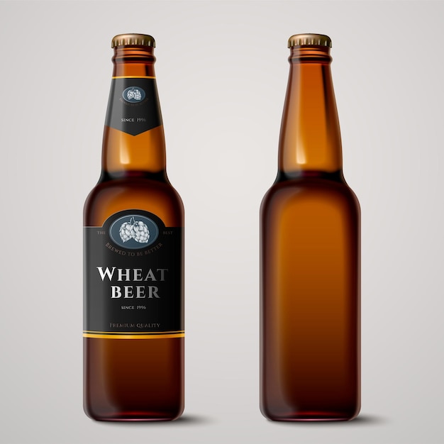 3d wheat beer glass bottles mockup